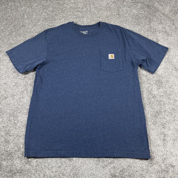 Carhartt T Shirt Mens Large Loose Fit Chest Pocket Short Sleeve Outdoors Blue - Picture 1 of 8